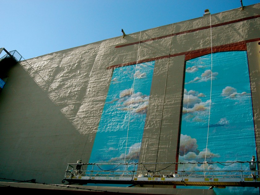 Cloud mural in San Francisco being repainted
