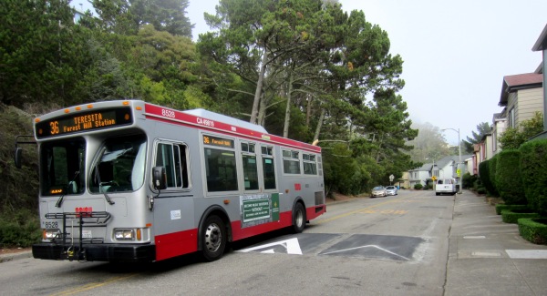 The 36 Teresita crosses the speed cushion on Warren Drive